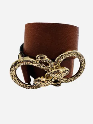 Express Brown Faux Leather Snake Buckle Belt Gold Snake Head Size Small thumbnail 3