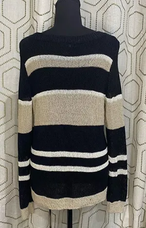Ann Taylor Striped Open Knit Sweater Women's Medium thumbnail 1