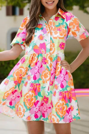 Flying Tomato Button-Down Tiered Collared Floral Print Dress thumbnail 1