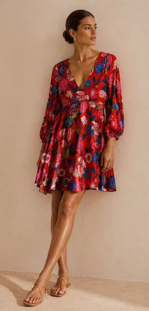 J. Crew vibrant red floral faux wrap top mini dress. Size 2 thumbnail 1