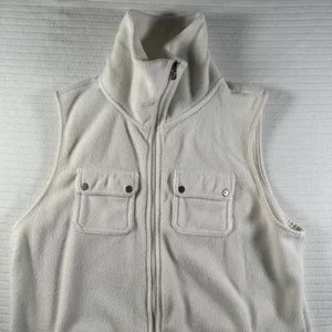 Chaps Vest Womens Large White Fleece Full Zip Pockets Mock Neck Buttons thumbnail 3
