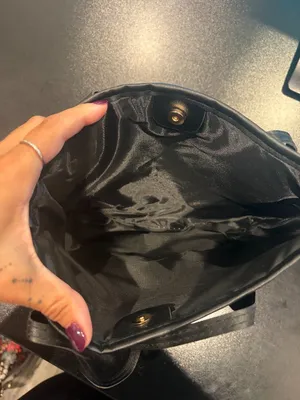 Plain Black Solid Black Purse Pocketbook Handbag Tote Bag w/ Straps thumbnail 3