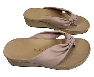 Vionic Rosalind Tan Leather Knotted Platform Thong Sandals Womens 9 Wide TVW5476 thumbnail 1
