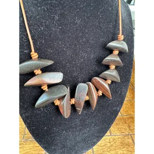 Peyote Bird carved Wood Leather Cord Sterling silver Necklace‎ 15" VGUC vintage thumbnail 3