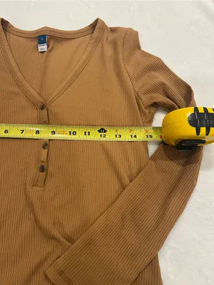 Old Navy Ribbed Long Sleeve Henley Top - Camel Brown - Size S thumbnail 3