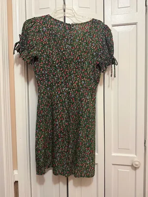 Olivaceous Ditsy Floral V-Neck Mini Dress Smocked Waist Cottagecore L thumbnail 5