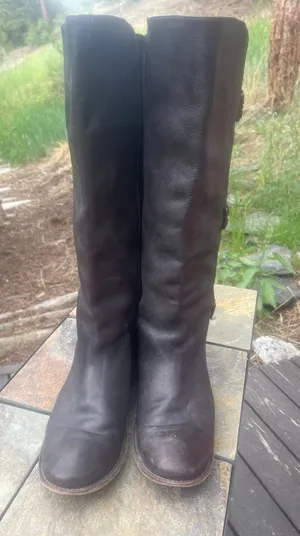 FRYE Paige Riding Tall Three Buckle Leather Brown Boots Women's Size 9B, 77066 thumbnail 1
