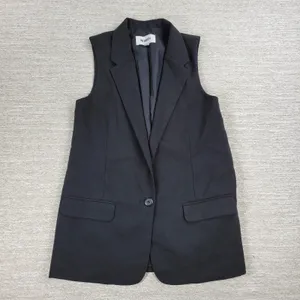BB Dakota Malcolm Blazer Vest Womens Small Black Notched Lapel Long Line Evening thumbnail 5
