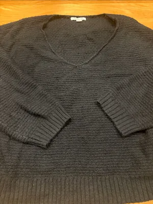 American Eagle Outfitters Black V-Neck Waffle Knit Sweater thumbnail 3