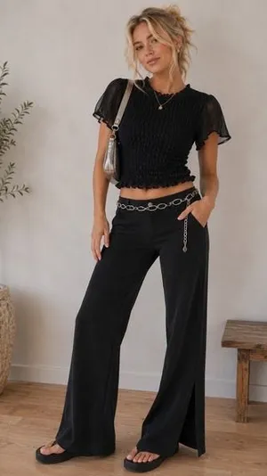 Abercrombie & Fitch Black Smocked Flutter Sleeve Top Y2K Coquette Crop Blouse XS thumbnail 1