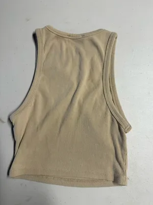 Zara Cream Ribbed Knit Cropped High Neck Tank Top Size Medium euc thumbnail 3