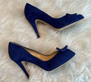 Kate Spade Heels | New York Dreamer Blue Suede Heart Peep Toe Pumps Size 8 1/2 B thumbnail 5