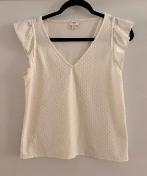 J. Crew Cream Textured V-Neck Tank Top thumbnail 1