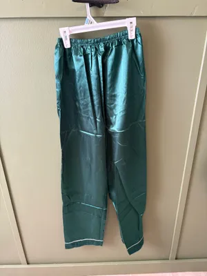 Emerald Satin Button Front Pajama Set Green Size XXL thumbnail 5