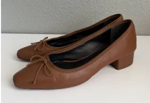 Veronica Beard Cecile Brown Leather Bow Pumps Square Toe Women's US 9 M thumbnail 1