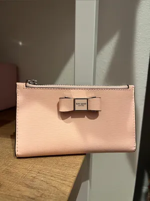 Kate Spade Morgan Bow Embellished Patent Leather Small Slim Bifold Wallet Pink thumbnail 2