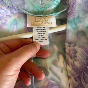 Vtg LA Intimates Robe Large Purple Green Floral Sheer Kimono Cottagecore 80s 90s thumbnail 6