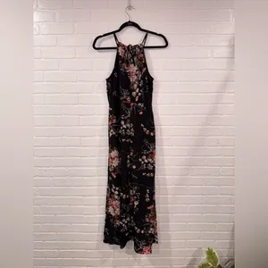SheIn Black and Pink Floral Print Split Thigh Halter Maxi Dress with Slit thumbnail 15