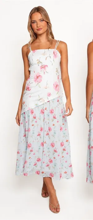 Petal & Pup Light Blue Floral Maxi Dress with‎ Pink Blooms Size 8 NWT thumbnail 1