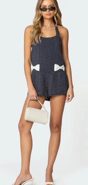 Edikted Lena Polka Dot Halter Neck Romper thumbnail 1