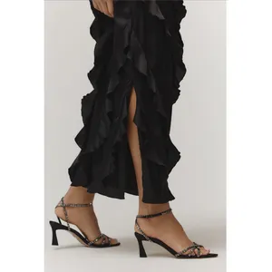 Anthropologie NWT Black‎ Bias Cut Ruffled Satin Midi Dress Size Medium thumbnail 3