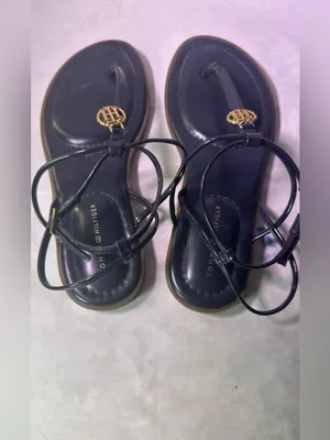 Tommy Hilfiger Black Strappy Thong Sandals with Gold Accent thumbnail 5