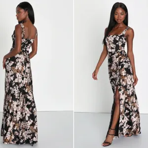 LULU's Floral Sexy Romantic Flowy Floral Wedding Formal Event Satin Maxi Dress thumbnail 5