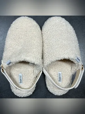 Born Women’s Size S 6-7 White Sherpa Slip On Adjustable Strap Mule Slippers thumbnail 6