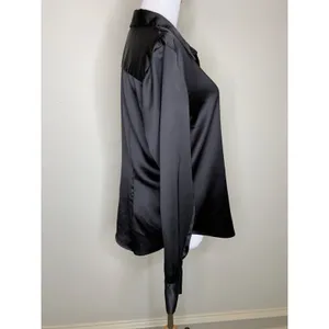 Worthington Black Satin Button Up Blouse Sz Large Whimsygoth Goth thumbnail 4