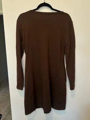 Women's Brown Long Sleeve Scoop Neck Button Side Tunic Dress Size M thumbnail 3