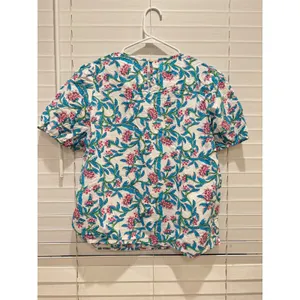 J.Crew Floral Puff Sleeve Top Womens Medium White Blue Pink Smocked Boho Blouse thumbnail 3