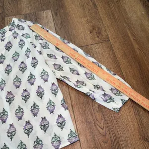 J Crew Floral 100% Cotton Split Neck Blouse Purple White Womens Size M Fall boho thumbnail 5