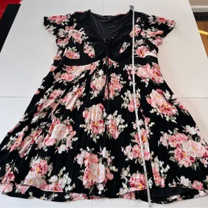Torrid Black Pink Floral Crinkle Gauze Lace Up Tassels Flutter Sleeve‎ Dress 2X thumbnail 8