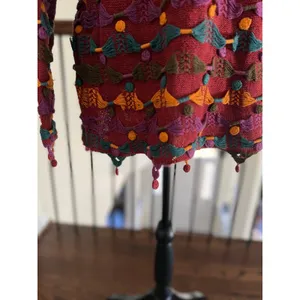 Vintage Burgundy Orange Teal Purple Embroidered Polka Dot Dangle Sweater thumbnail 3