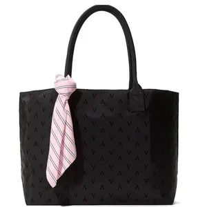 Victoria's Secret | Black Weekender Tote & Pink Scarf Set V Logo Embossed NWT thumbnail 1