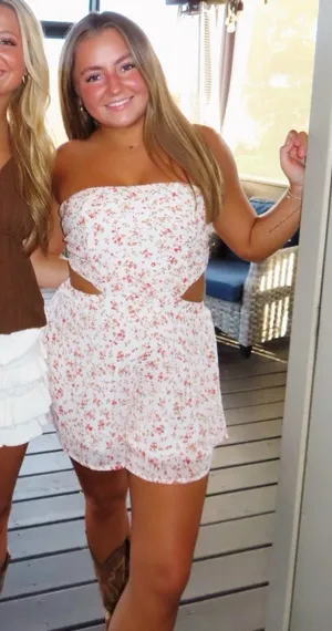 Princess Polly Orange and White Floral Romper thumbnail 1