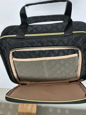 Quilted Black Travel Tote Bag with Gold Zippers thumbnail 2