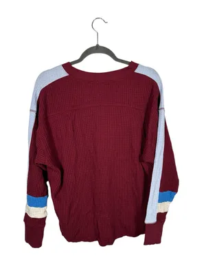 Offline by Aerie Waffle Knit Top XS Red‎ V-Neck Long Sleeve Colorblock Oversized thumbnail 4