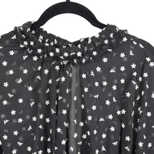 Lulus Blouse Womens M Sheer Floral Long Sleeve Ruffle Neck Keyhole Back Top thumbnail 3