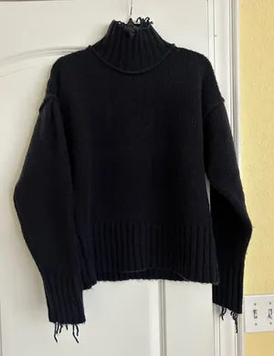 NSF Revolve Kori Wool Blend Fringe Trim Turtleneck Sweater Navg thumbnail 1