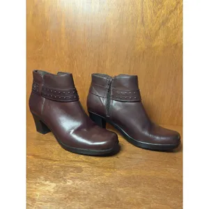Clarks Dark Brown Leather Ankle Boots Studded Strap Side Zip Size 9 thumbnail 6
