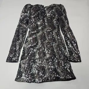 Michael Costello Leanne Mini Dress in Metallic Silver XS thumbnail 13