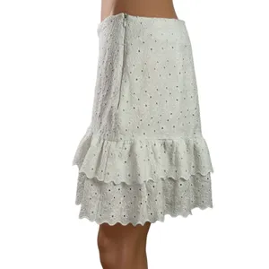 Zara White Embroidered Eyelet Floral Ruffle High Rise Tiered Mini Skort Skirt L thumbnail 2