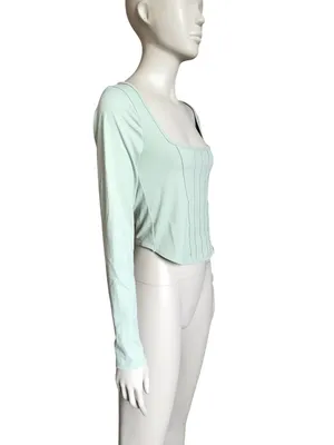 NWT Abercrombie & Fitch Sage Green Cropped Top thumbnail 2