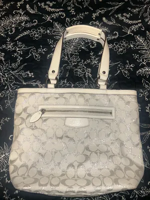 COACH White and Silver Shimmer Signature C Shoulder Purse thumbnail 12