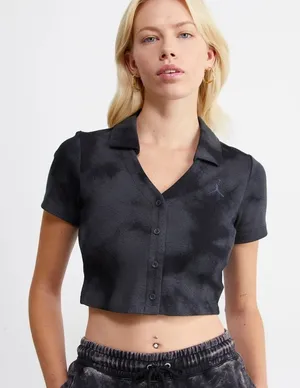 Jordan collared knit top in smoke gray‎ large thumbnail 1