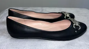 Kate Spade Black Leather Ballet Flats Silver Spade Detail thumbnail 1