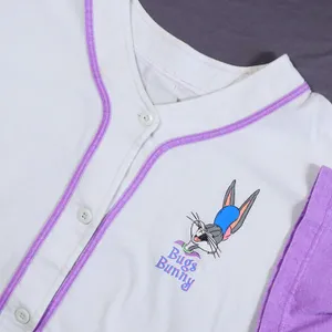 Vintage 90s Sun Sportswear Bugs Bunny Baseball Jersey Women Large White Purple thumbnail 3