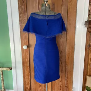 Tadashi Shoji Tobara Pintucked Off Shoulder Ruffle Dress Electric Blue~ XS 🧡🎀 thumbnail 8