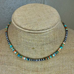 Handmade 16” Navajo Style Sterling Silver Pearls Necklace thumbnail 5